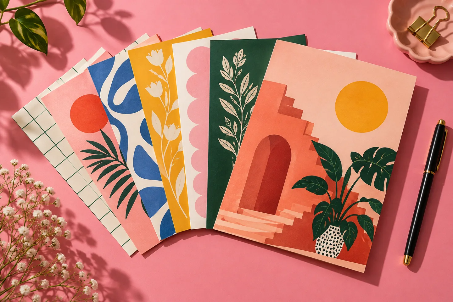 Colourful planner cards and art prints by an independent creator
