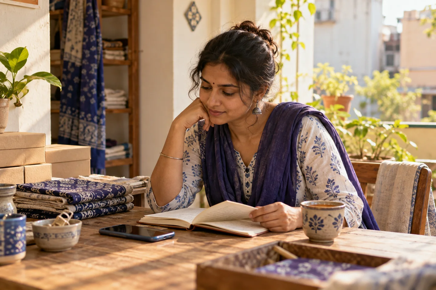 An Indian maker making notes beside her phone