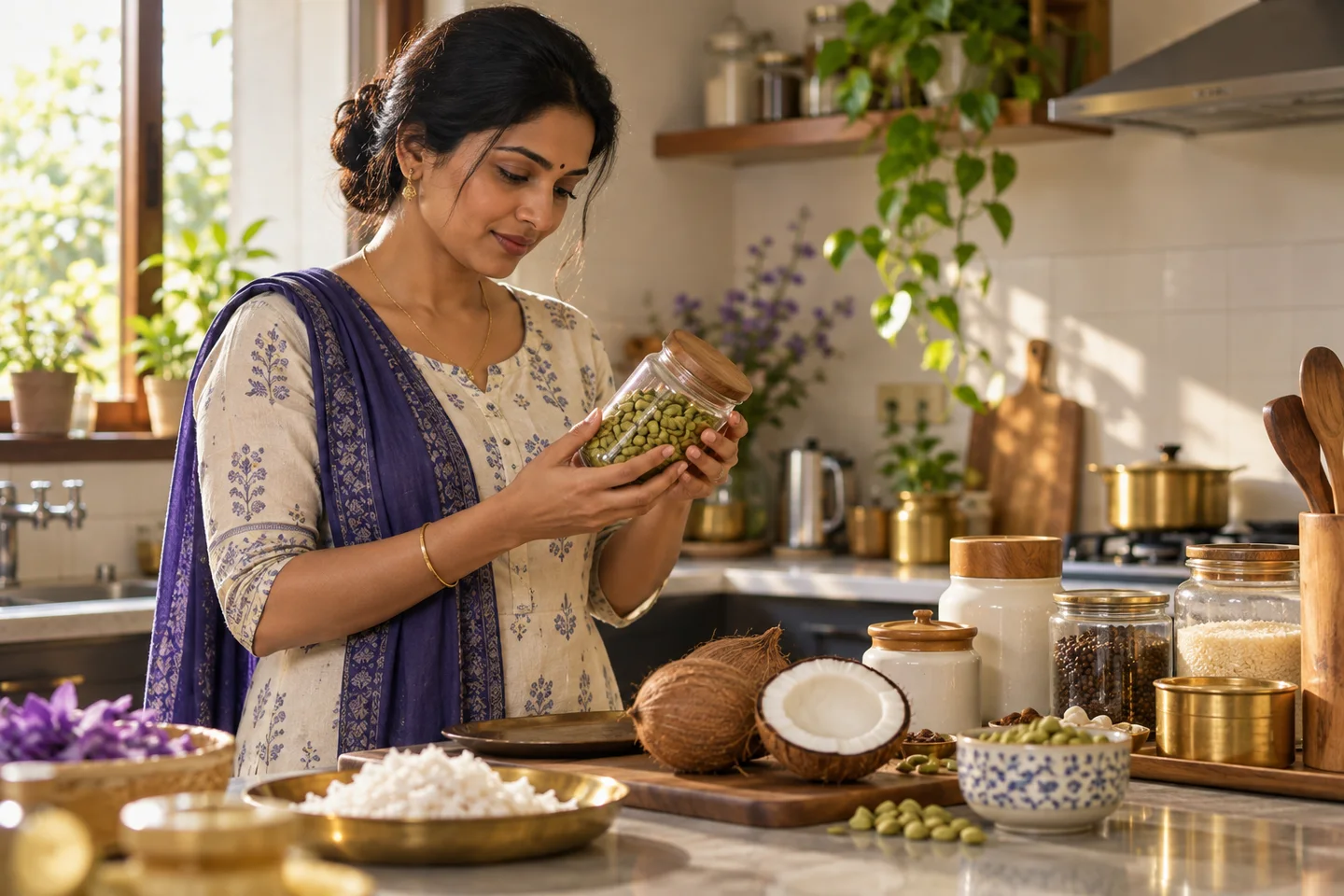 An Indian cook checking ingredients